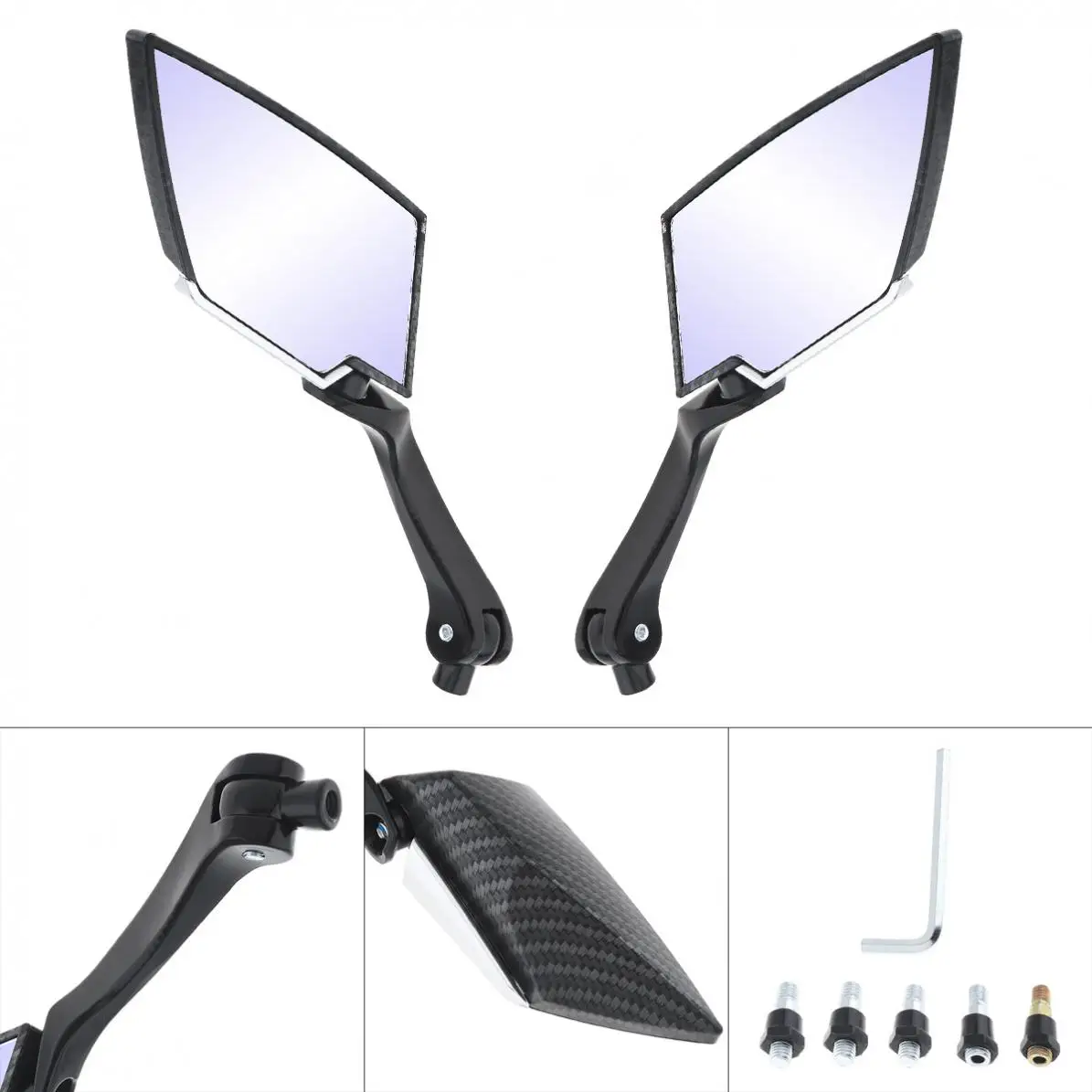 2pcs 25CM Diamond Shaped Black  Aluminum Alloy Motorcycle Rearview Mirror for Street Car / Scooter