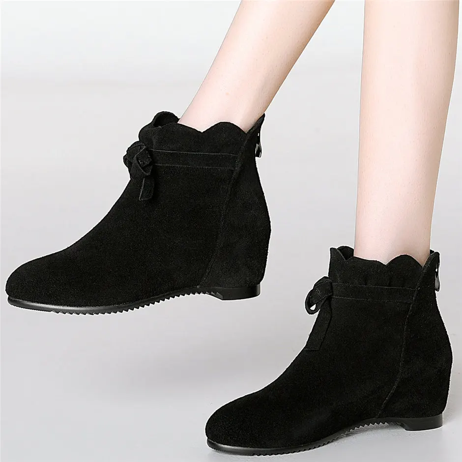 2021 Casual Shoes Oxfords Shoes Women Genuine Leather Wedges High Heel Ankle Boots Female Low Top Round Toe Platform Pumps Shoes