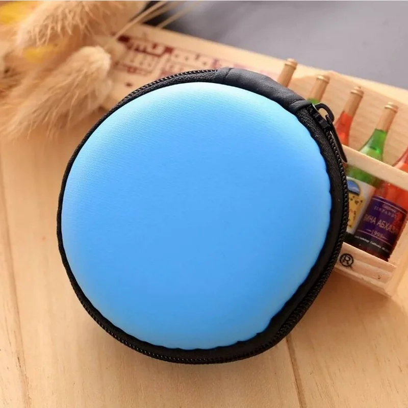 Portable Earphone Case Box USB Data Cable Charging Line Storage Box Organizer Round Shape Zipper Coin Wallet Pills packing Bag