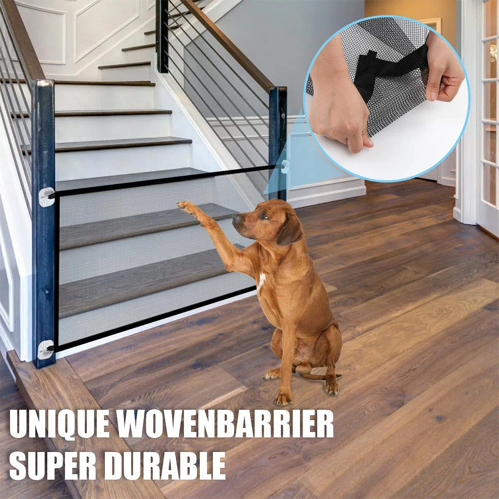 Magic Gate for Dogs Stretchy Pet Barrier Mesh Folding Baby Safety Fence Portable Dog Safe Guard Enclosure for House Indoor Stair