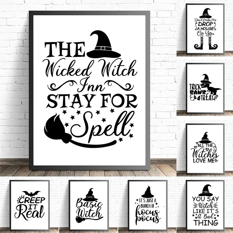 Halloween Quotes Wall Art Canvas Painting Black and White Poster Prints Nodic Minimalist Home Decoration Pictures