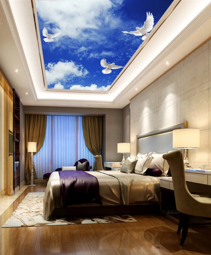 

Beautiful blue sky and white clouds sky ceiling background wall 3d ceiling murals wallpaper