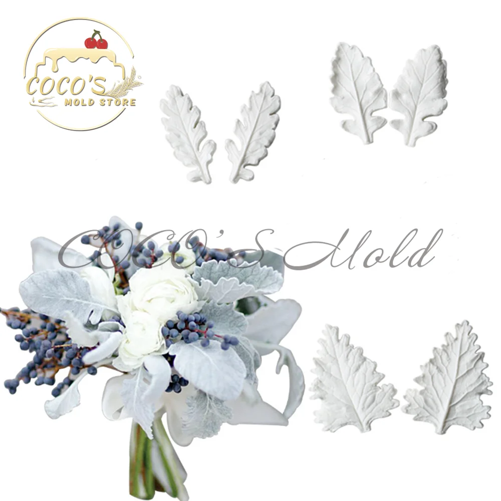 

6 шт./компл. силиконовая форма для украшения тортов с лепестками из серебряных листьев хризантем, листьев, цветов из мастики, инструменты для украшения тортов
