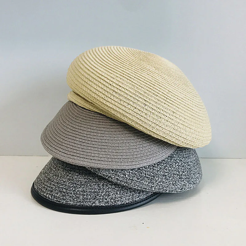 New Fashion Inclined Top Patchwork Straw Hat for Women Newsboy Cap Sun Hat Summer Travel Fiddler Bakerboy Gatsby Visor Beret hat