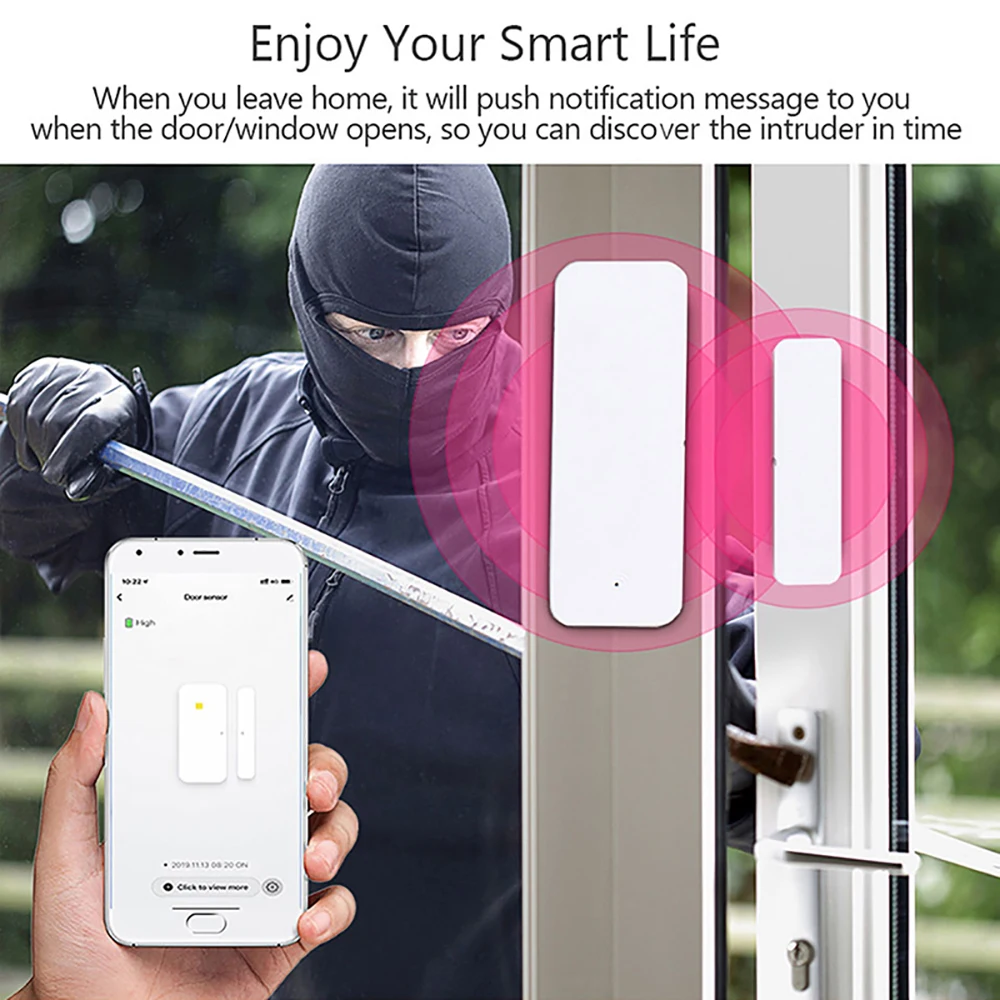 Sensor de puerta Tuya Zigbee con WiFi, Detector abierto y cerrado, alarma inteligente para el hogar, protección de seguridad, funciona con Aleax