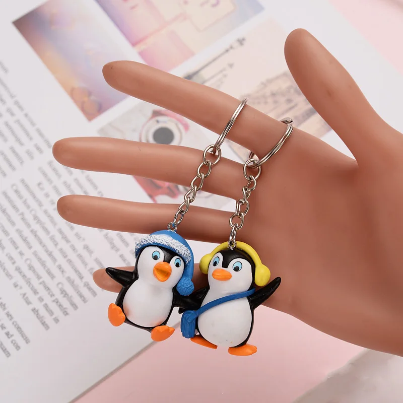 4pcs/lot Cute Penguin Keychain Cartoon Penguins Keychains Punk Style Animal Pendant Key Rings For Women Child Bag Keyring