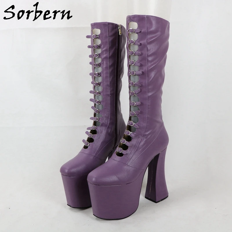 Sorbern Luxury Women Boots Chunky High Heel Round Toe Buckle Strap Front Platform Block Heel Round Toe Custom Multi Colors