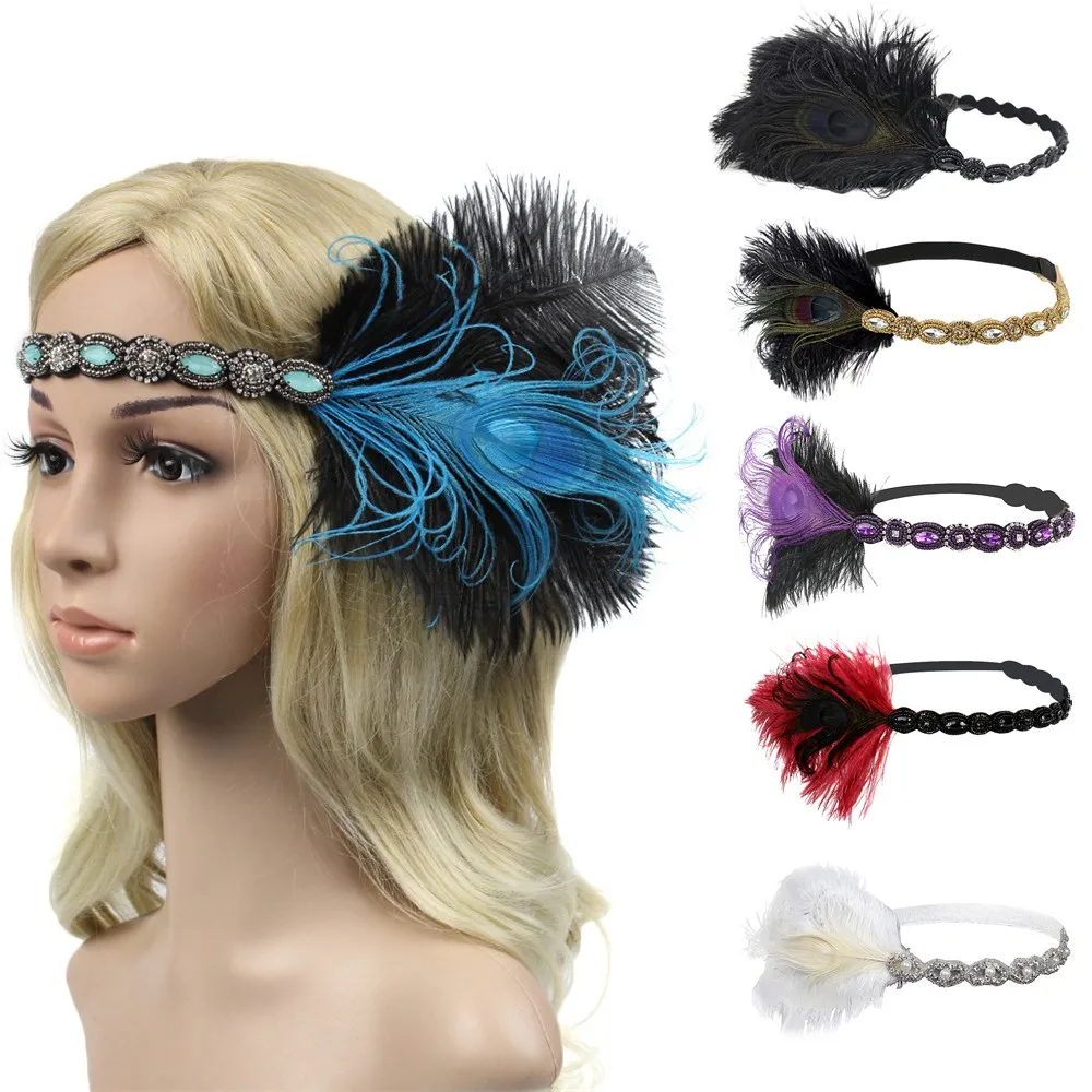 top selling 2022 1920s Headpiece Feather Flapper Headband Great Gatsby Headdress Vintage Support Wholesale and Dropshipping