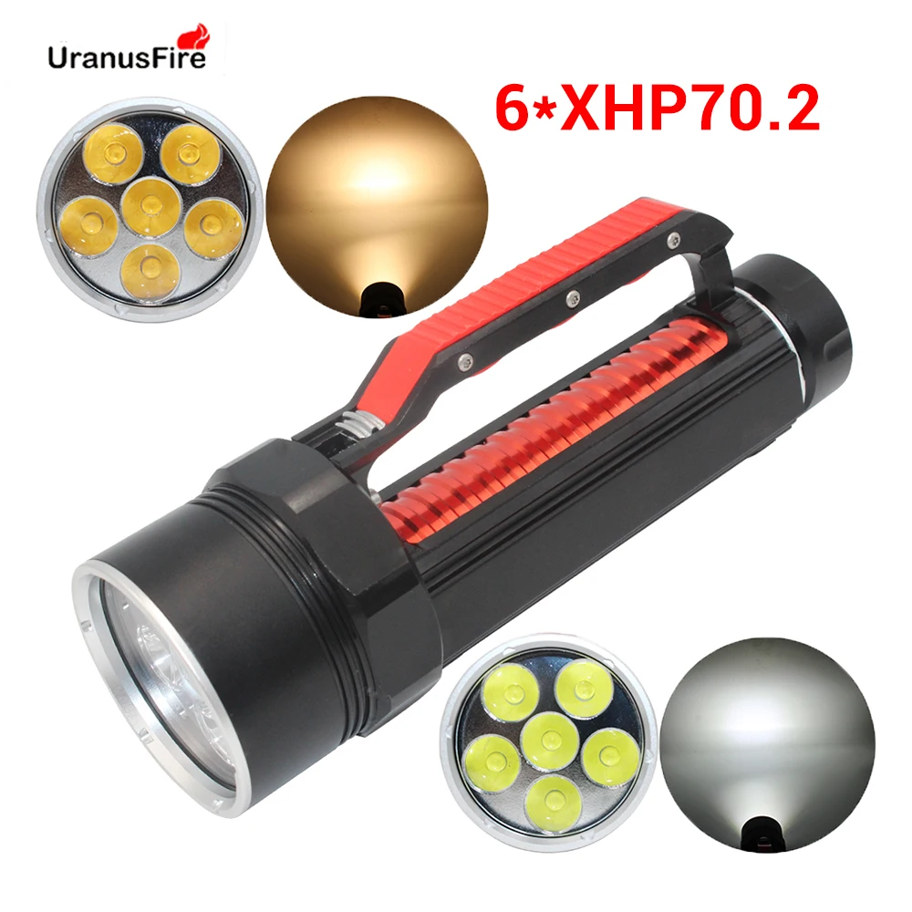 High Power XHP70.2 LED Diving Flashlight Torch Yellow White Light 10000Lumens Waterpoof Underwater 100M Scuba xhp70 .2 Dive Lamp