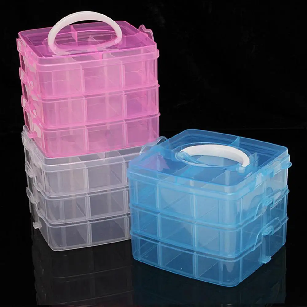 3 Layers Jewelry Suitcase Carrying Case 18 Compartments Clear Storage Box Container Jewelry Bead Organizer Case