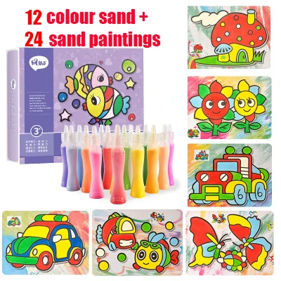 2024 Upgrade Sand Painting Suit 24 Color Sand Diy Cartoon Painting Toy Kids Arts And Crafts Toys Child Gift Montessori Education