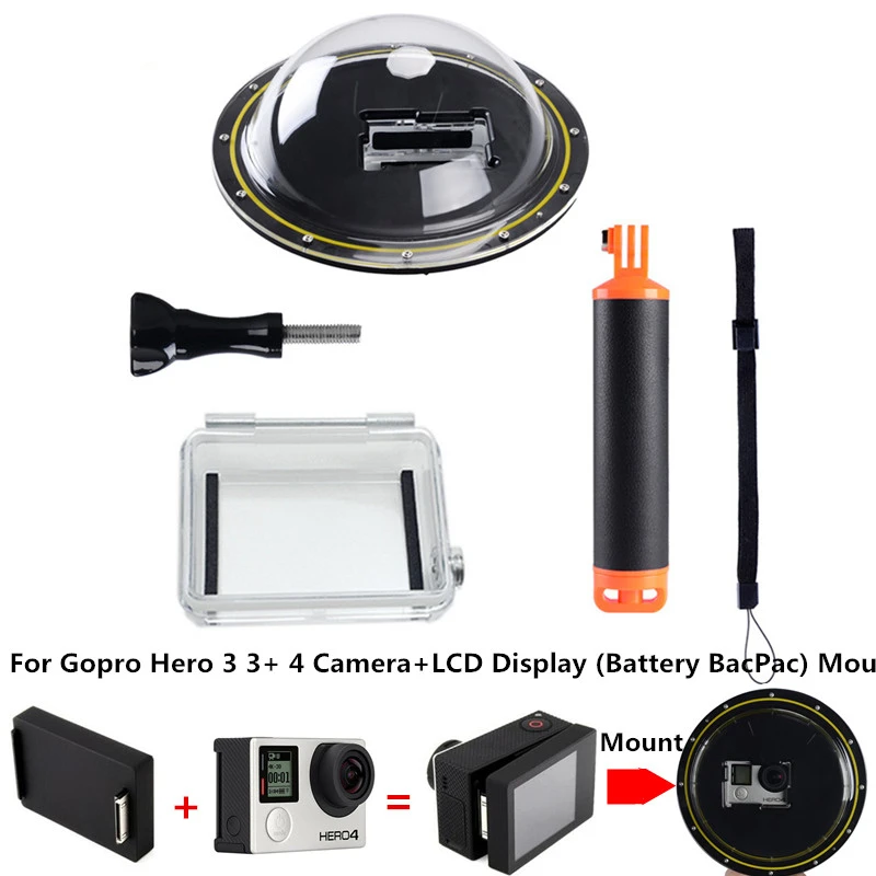 Suptig 6'' Dome Port Cover Lens Hood Waterproof Case Housing for Gopro Hero 3 3+ 4 Camera Mount