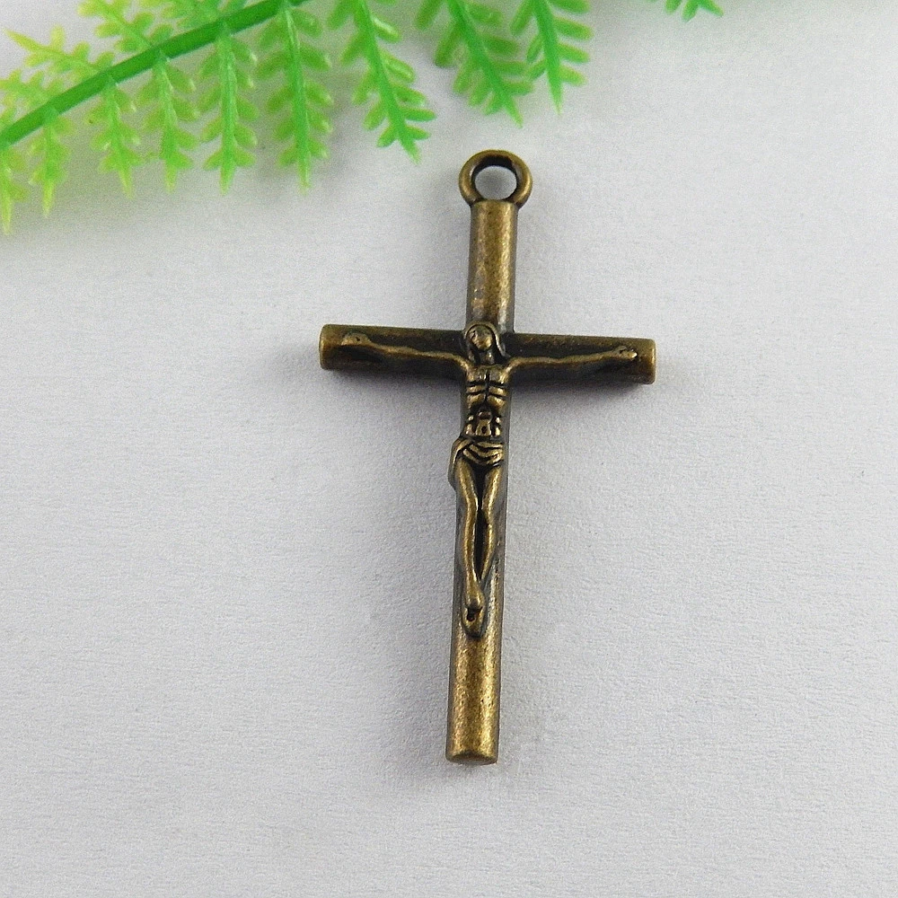 Julie Wang 10PCS 39*20mm Retro Bronze Alloy Rosary Cross Charms Crucifix Pendant Jesus Christian Jewelry Necklace Bracelet Craft