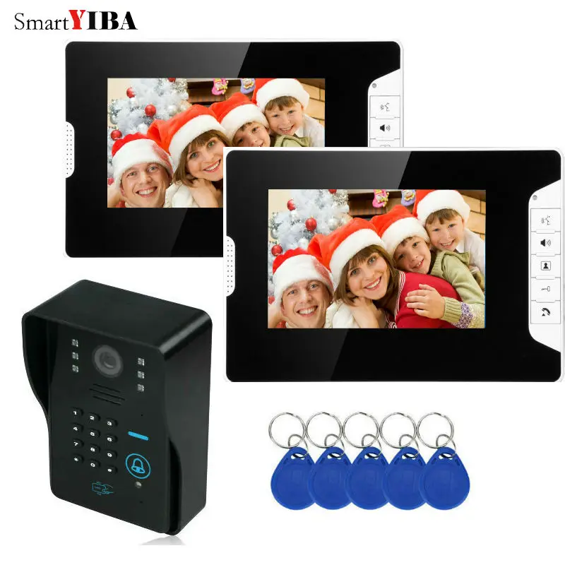 

SmartYIBA 2*7"inch monitor black RFID Password Video Door Phone Intercom Doorbell With IR Camera Access Control System