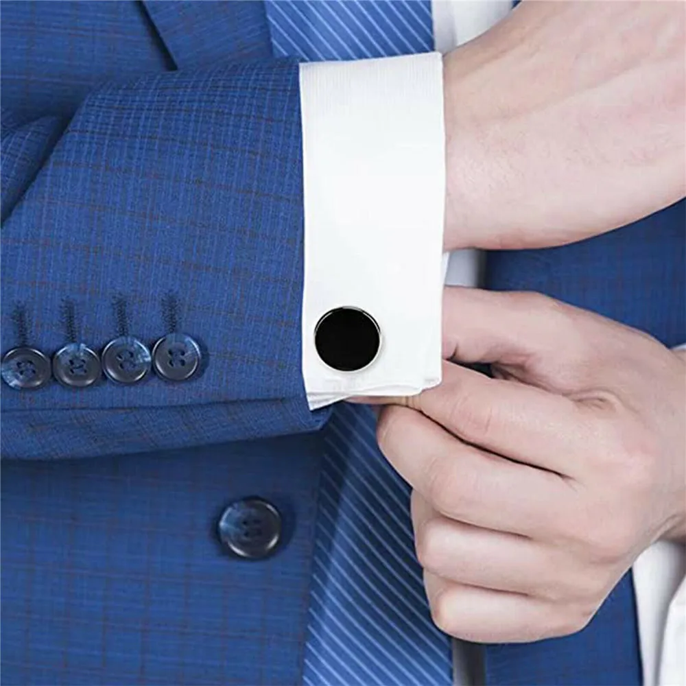 Mens Tuxedo Cufflinks Wedding Suit Shirt Cuff Buttons Round Metal Cufflink with Button Studs Set Luxury Cuff Links Gifts for Men