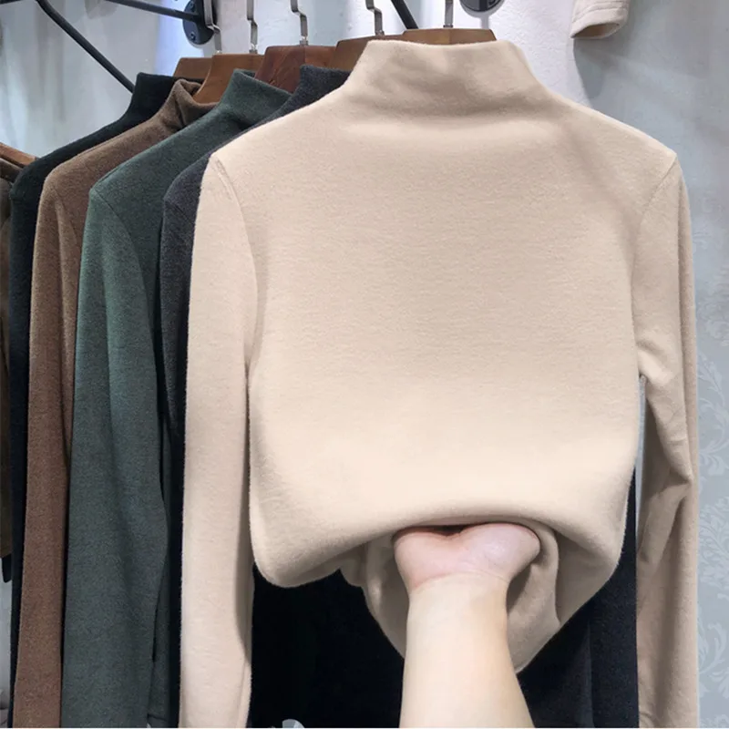 

Nice Pop half-high Collar Bottoming Shirt For Autumn And Winter Wear Solid Color Top And Wear A Slim t-shirt Female Ins Trend