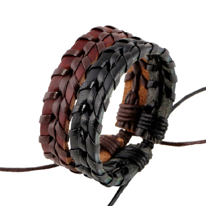 2024 Trend Charm Jewelry Handmade Weave Leather Bracelet Vintage Cuff Adjustable Bracelets For Women Pulseras Mujer