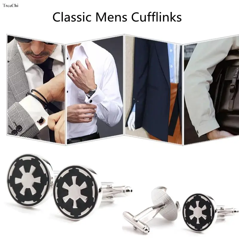 Cufflinks for Mens Luxury Star War Round Cufflink Shirt Button Accessory Classic Design Black with S Color Birthday Present