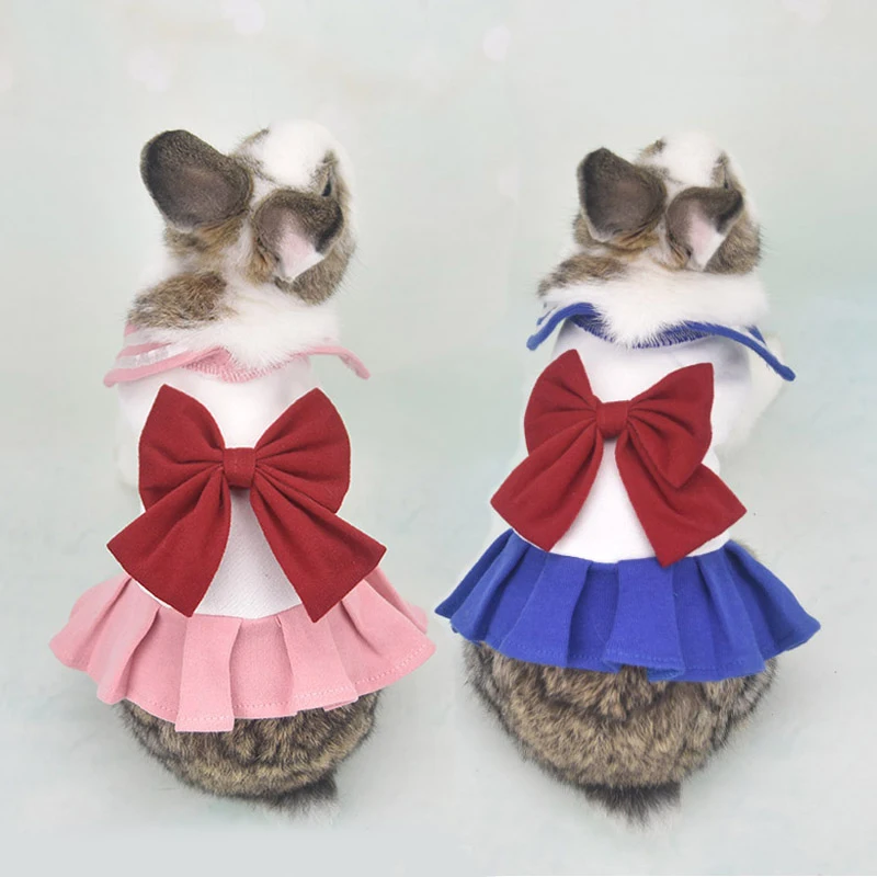 Rabbit Two-color College Dress Bunny Navy Skirt For Going Out Students Pet Supplies Rabbit Wear Matching Accessories Cat Costume