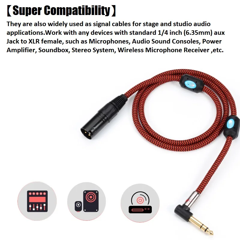 1/4'' TRS Stereo 6.35mm to 3-Pin XLR Male Shielded Audio Cable for Mixer Console Amplifier Speaker Studio Balanced Cords