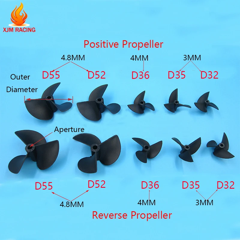 XJM Racing Rc Marine Nylon Propeller 3 Blades for 3mm/4mm/4.8mm Shaft Rc Boat 3 Blade Plastic Paddles