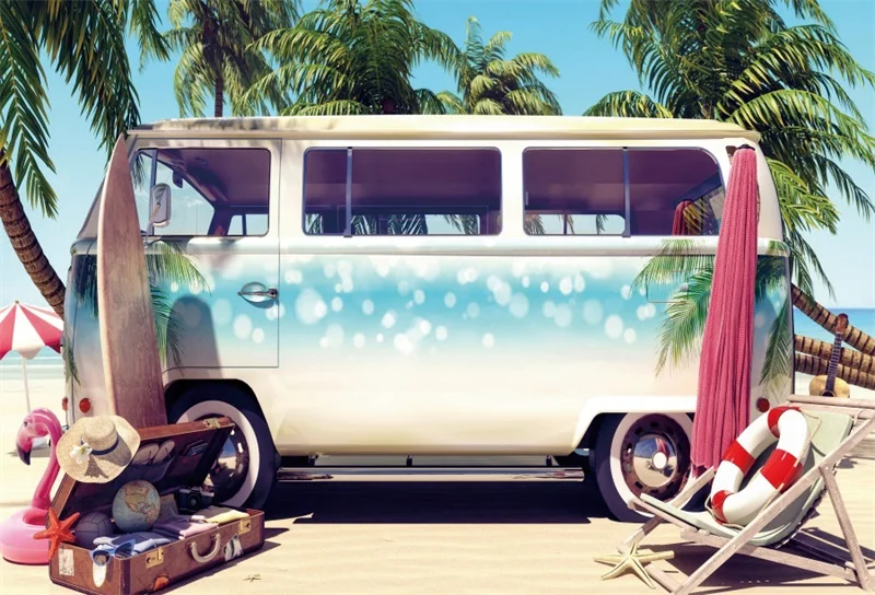 Laeacco Sommer Berufung Ferien Tropical Palms Baum Reise Strand Party Decor Scenic Foto Hintergrund Fotografische Hintergründe