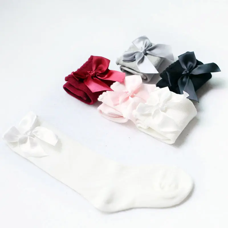 Baby Girl Knee High Bows Princess Socks Long Tube Booties Striped Cotton Socks