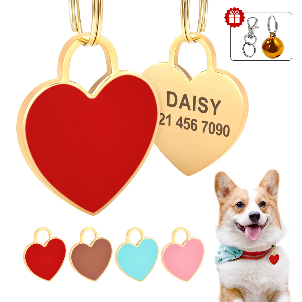 Heart Shape Dog ID Tag Personalized Dogs Cats Nameplate Tags Anti-lost Engraved Name Plate Free Gift Dog Accessories