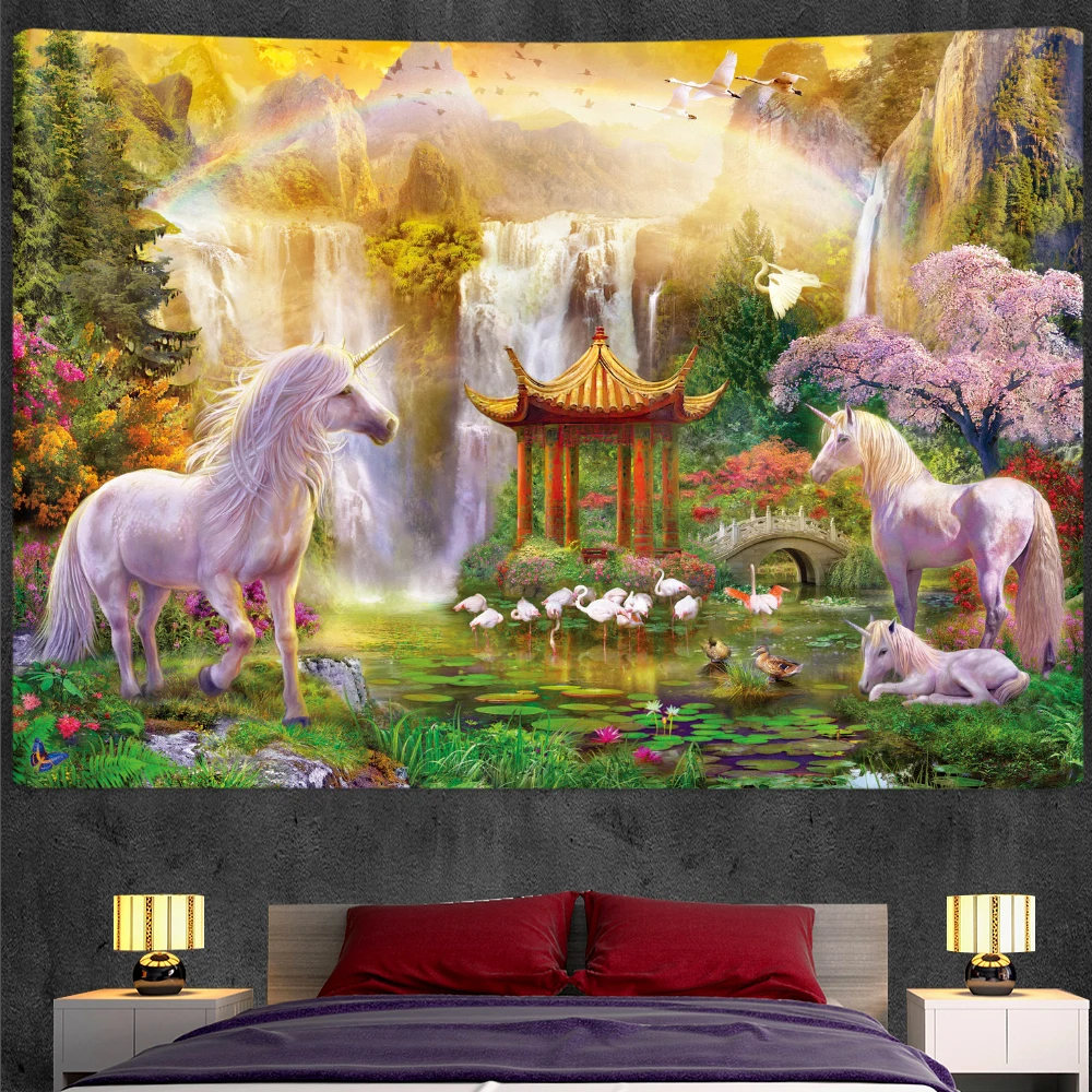 Sacred Unicorn tapestry Bohemian wall decoration home art decoration Hippie Mandala psychedelic scene bedroom mattress