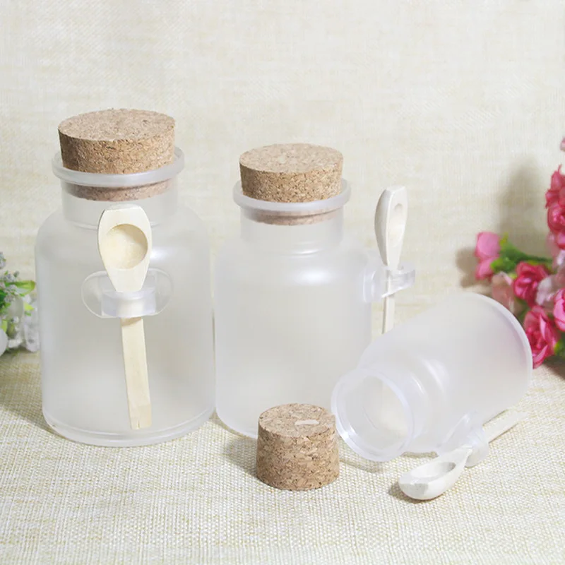 100g 200g 300g Matte Plastic Bath Salt Jars ABS Round Bottle Containers with Cork Stoppers Spoon Jars Mask Cream Frosted Jars