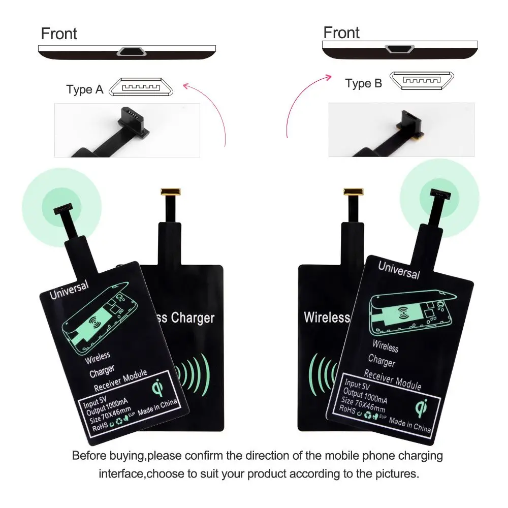 Pad For Android Type-C Adapter Induction Patch Charge Coil Qi Wireless Charging Receiver Charger