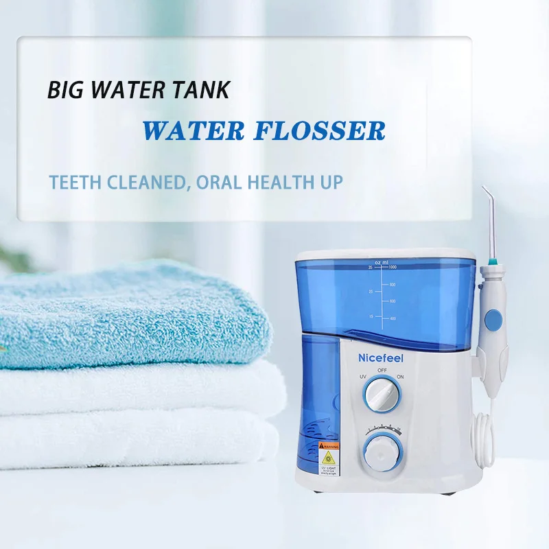 Oral Irrigator with Ultraviolet Disinfection Water Flosser Jet 1000ml Water Tank 7 Nozzle Teeth Whitening Cleaning for Oral Care