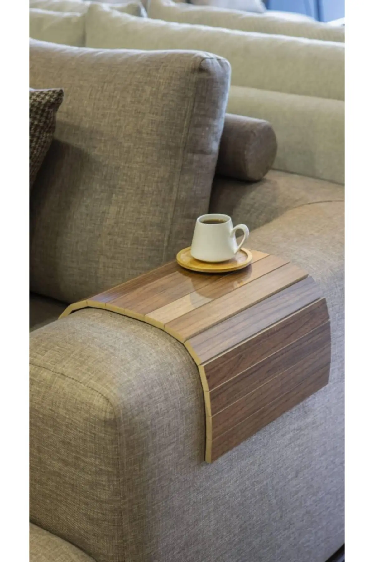 

Walnut Wood Portable Side Table 37 x 25 cm. Modern Designed Armrest Protector Home Decoration