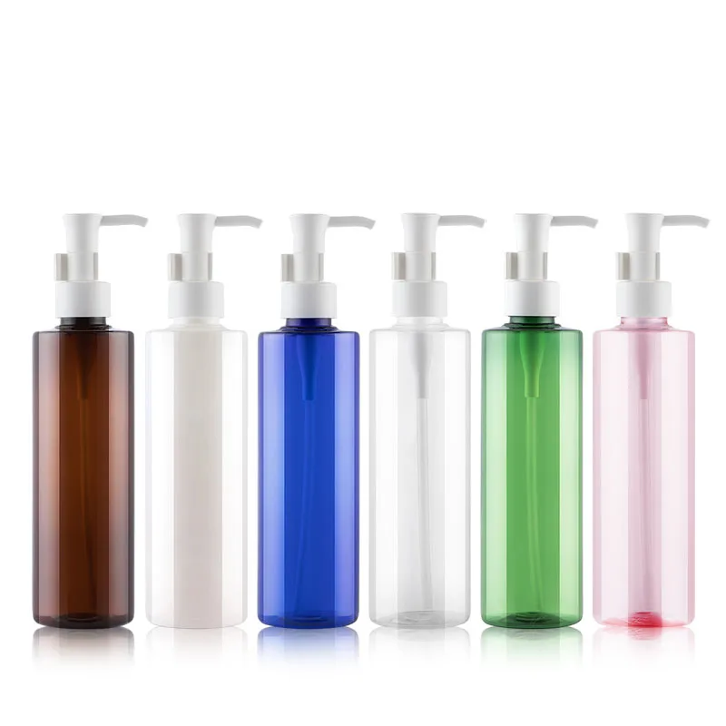 24pcs 250ml PET Essential Oil Pump Bottle,Brown Transparent Blue Plastic Cosmetic Container,Empty Shampoo Sub-bottling bottle