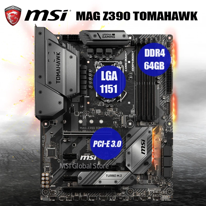 Placa base MSI MAG Z390 TOMAHAWK LGA 1151 Intel 8th 9th-Gen i9 i7 i5 i3 DDR4 64GB M.2, Placa base Z390, 1151 ATX