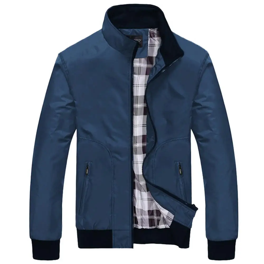 Chaqueta cálida de invierno para hombre, abrigo Bomber con cremallera y bolsillo, cuello alto, Color sólido, envío directo