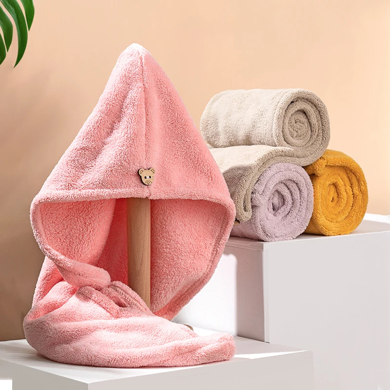 Women Hair Drying Hat Quick-dry Hair Towel Cap Hat Bath Hat Microfiber Solid Towel Cap Super Absorption Turban Hair Dry Cap