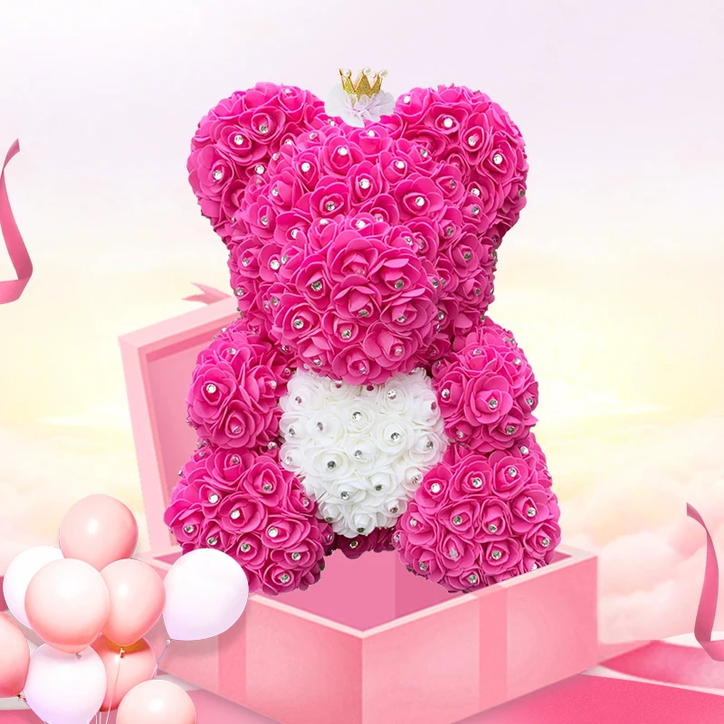 Drop shipping Valentine's Gifts Diamond Teddy Rose Bears 40cm Artificial Flower Bears For Girls Christmas Gifts