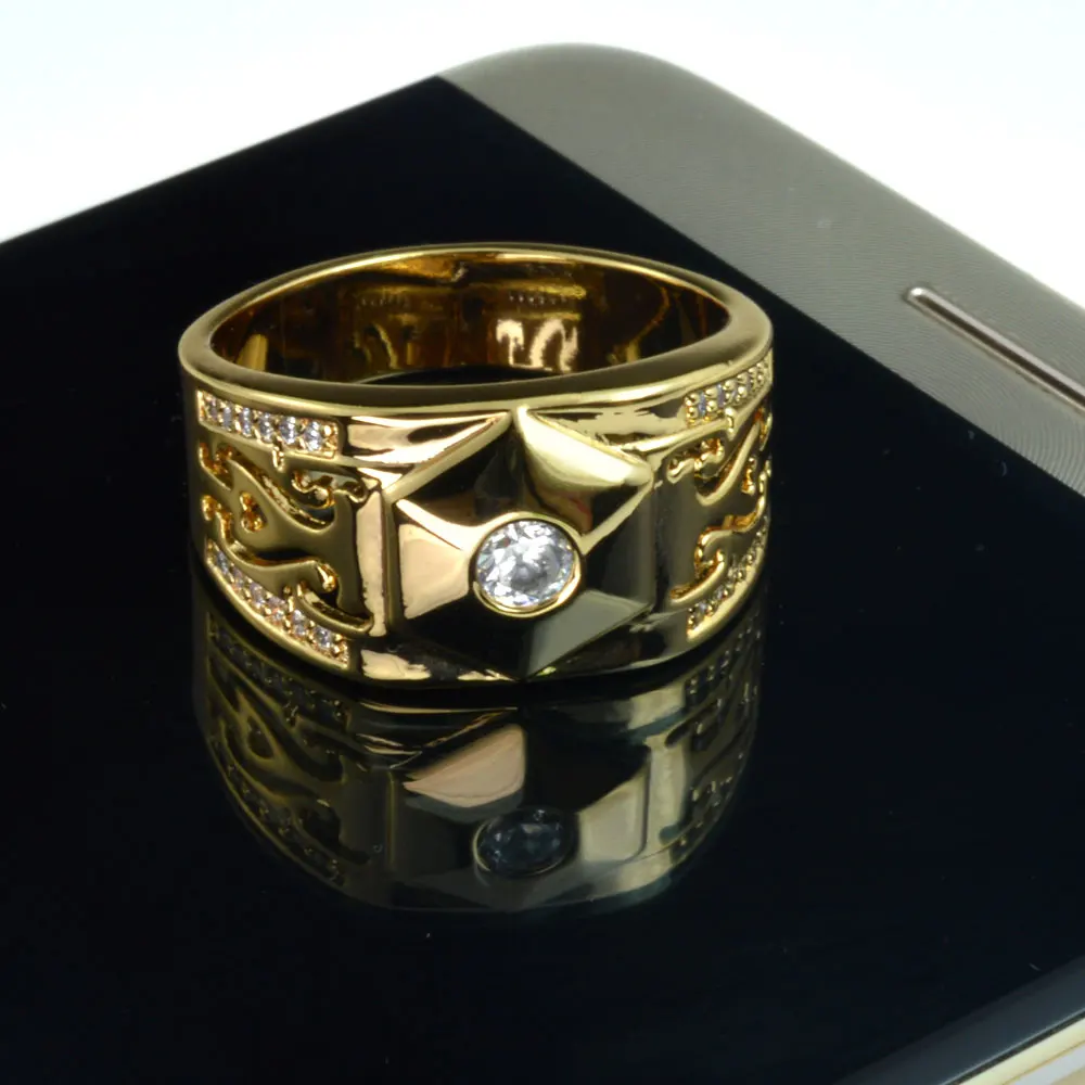 Men gold Vacuum plating wedding engagement ring band (R285) Size 8 9 10 11 12 13 14 15