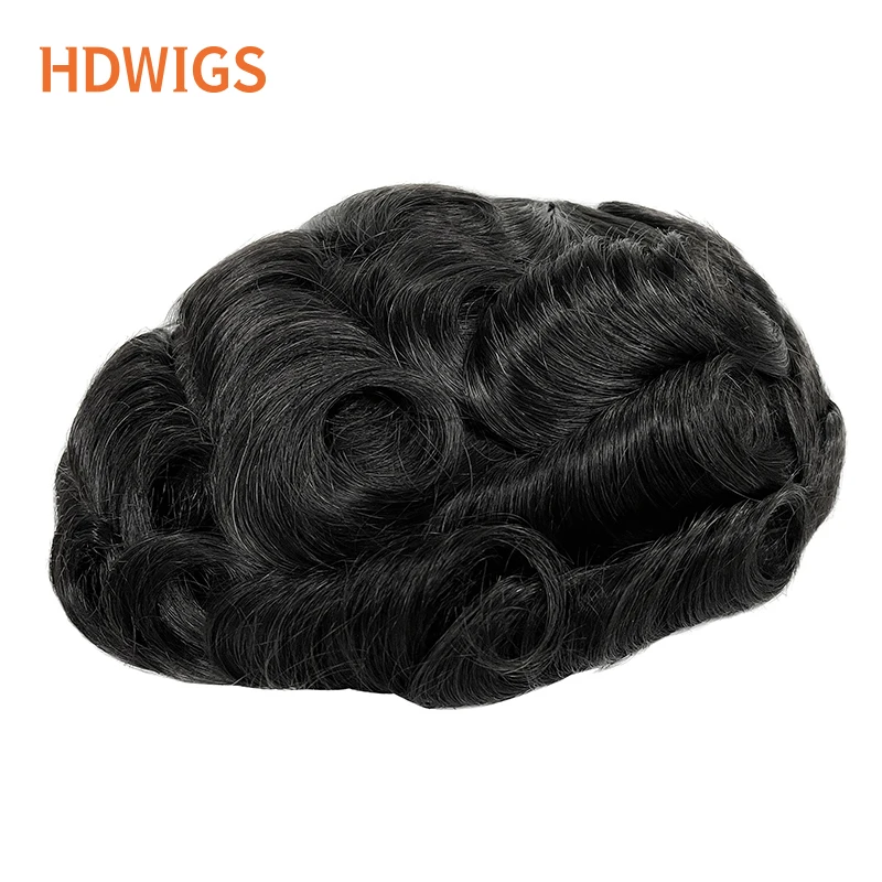 Men's Capillary Prothesis Fine Mono NPU Man Toupee Indian Human Hair Wigs Wave Straight Natural Hair System Unit Dark Brown Grey