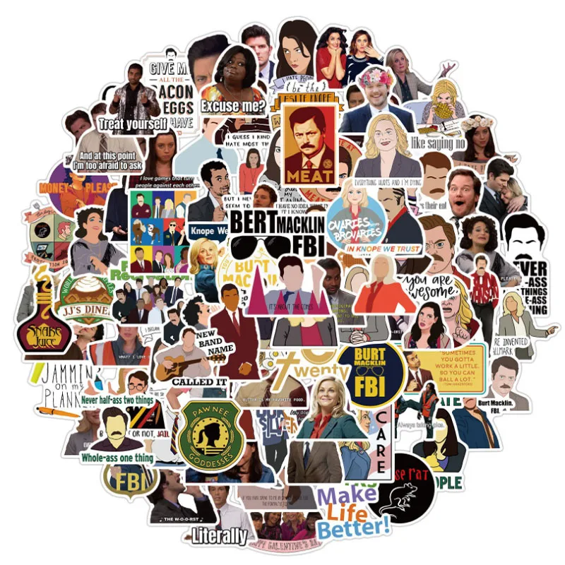 10/30/50/100Pcs American Drama Parks and Recreation Sticker Waterproof Snowboard Laptop Luggage Fridge Car Decal Home Decor
