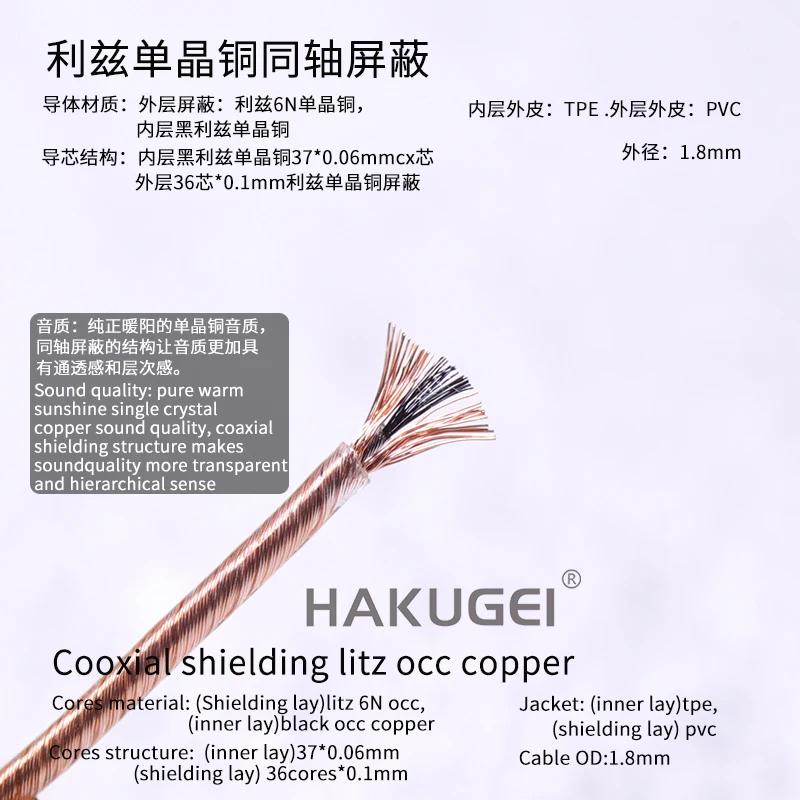 

6meters Litz single crystal copper coaxial shield OD: 1.8MM 73core