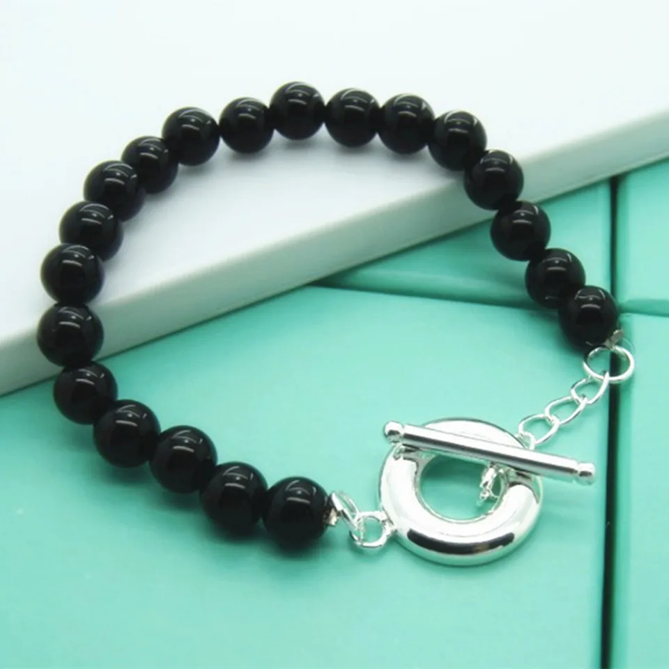 925 Sterling Silver Black Agate OT Buckle Bracelet For Woman Charm Wedding Engagement Fashion Party Jewelry Gift