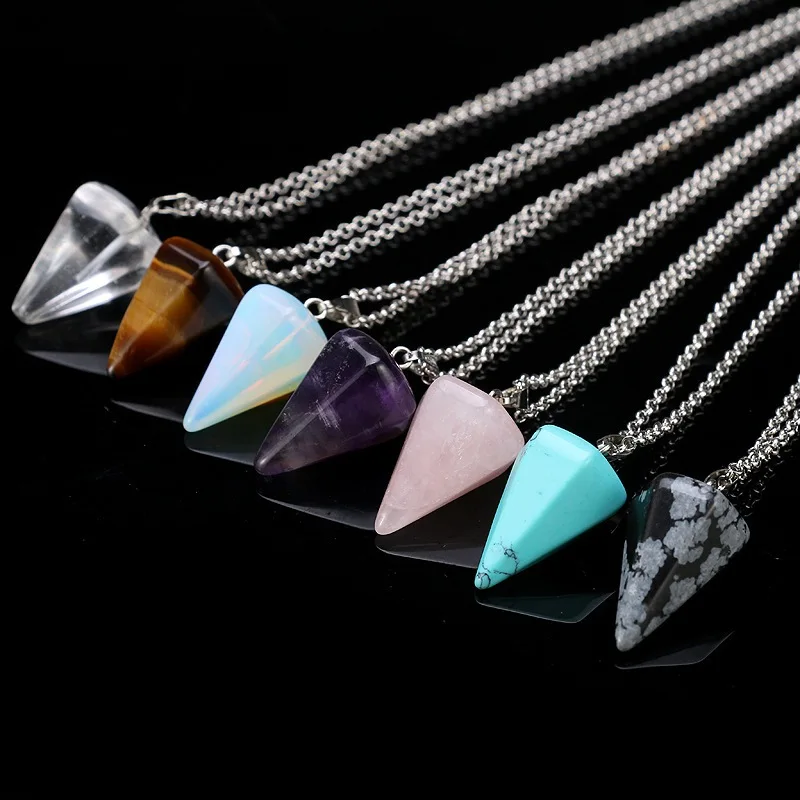 Trendy Multicolour Natural Quartz Crystal Chain Necklace Tapered Pendant Charms Necklaces Jewelry Accessories