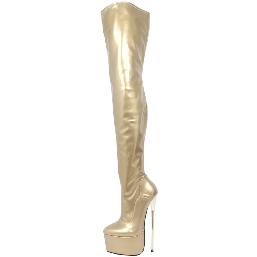 jialuowei Thigh High Platform Boots Women 22cm Extreme High Heel Gold Metal Heel Sexy Fetish Stiletto Over The Knee Party Boots