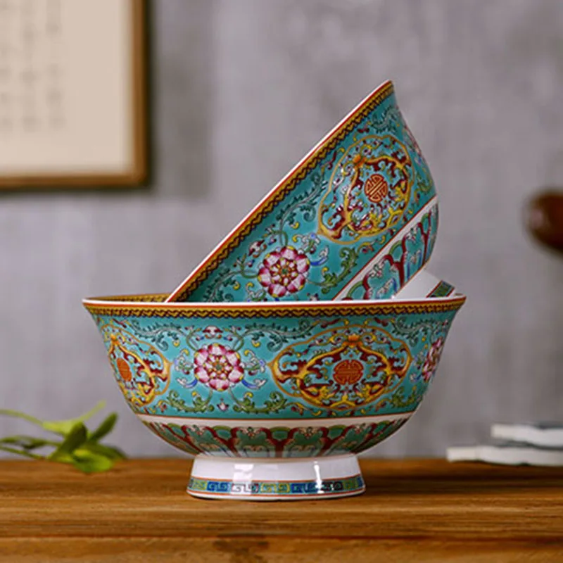 Jingdezhen Green Enamel Fine Bone China Bowl Ceramic Bowl Longevity And Happiness