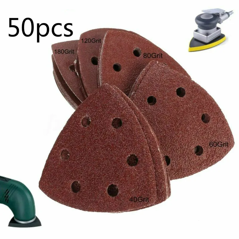 50 pz disco abrasivo 40-180 grana 6 fori 90mm triangolo Delta carta abrasiva Hook Loop disco di carta vetrata utensili abrasivi