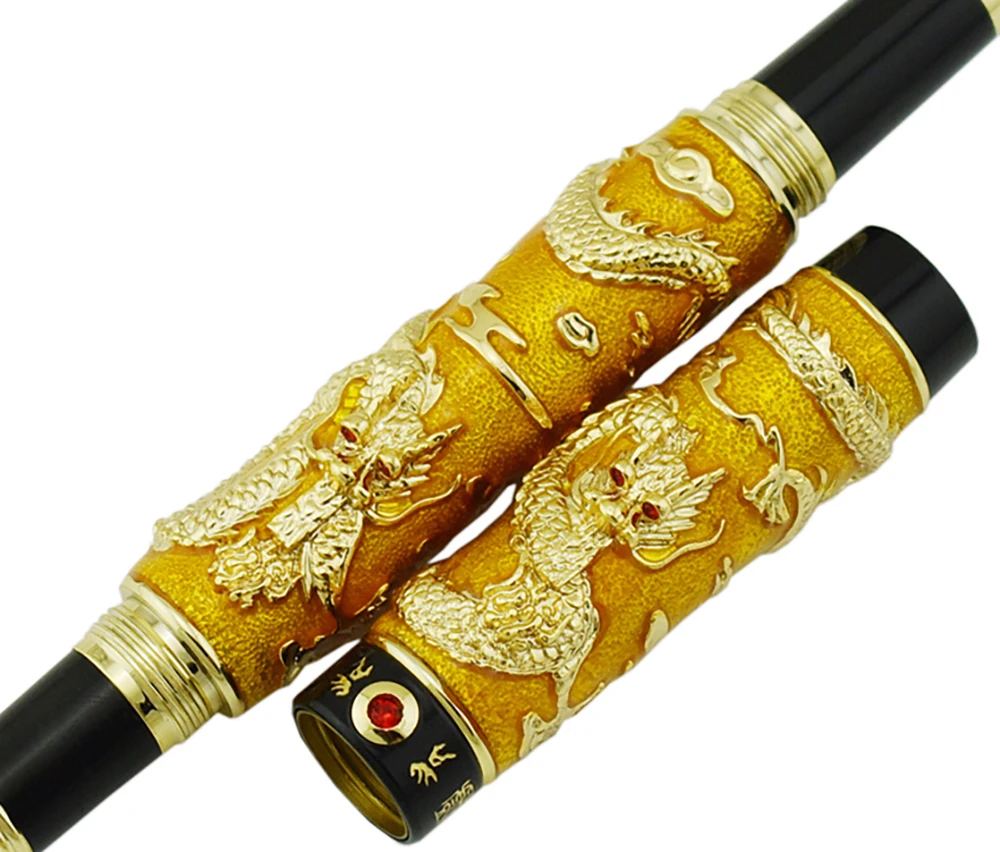 Jinhao Gold Cloisonne Double Dragon pióro kulkowe z płynnym wkładem atramentowym zaawansowane rzemiosło prezent do pisania pióro dla biznesu, absolwent