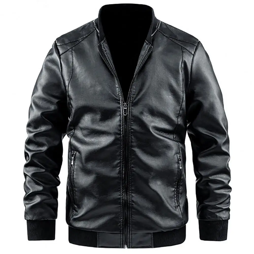 Solid Color leather jacket Men Bomber Coat Zipper Faux Leather Winter Coat Men Jacket chaquetas hombre кожаная куртка мужская