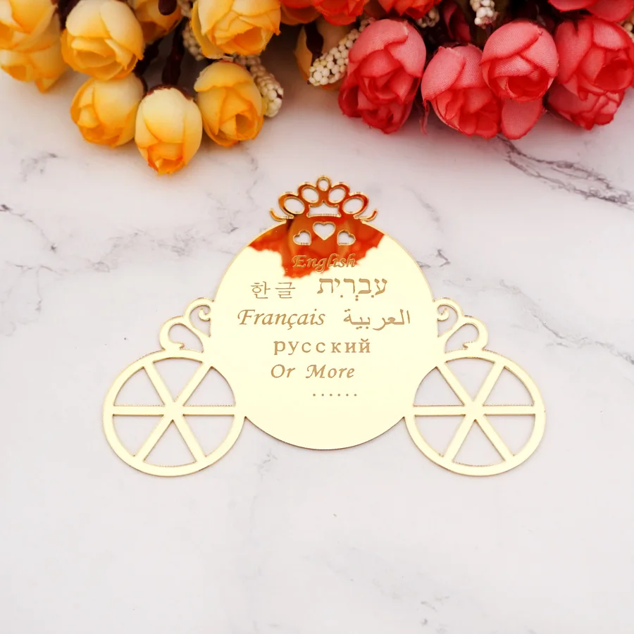 10x8.5cm Cute Carriage Custom Personalized Name Mirror For New Birth Born Baby Acrylic Stickers Babyshower Decor Tags